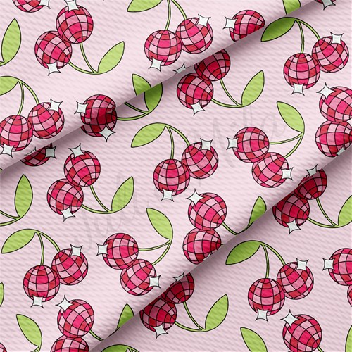 Cherry Printed Liverpool Bullet Textured Stretch Solid Strip Thick Knit Jersey Fabric