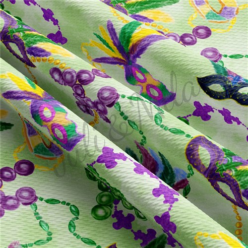 Mardi Gras Printed Liverpool Bullet Textured Stretch Solid Strip Thick Knit Jersey Fabric