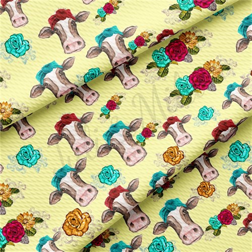 Cow Printed Liverpool Bullet Textured Stretch Solid Strip Thick Knit Jersey Fabric