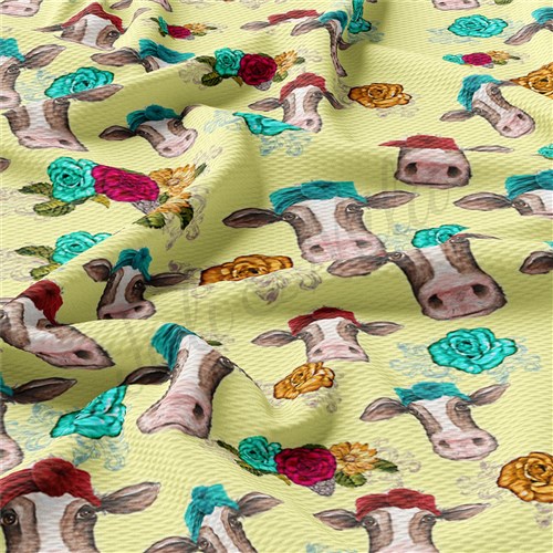 Cow Printed Liverpool Bullet Textured Stretch Solid Strip Thick Knit Jersey Fabric