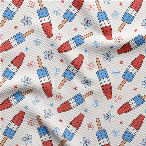 4th of July Printed Liverpool Bullet Textured Stretch Solid Strip Thick Knit Jersey Fabric