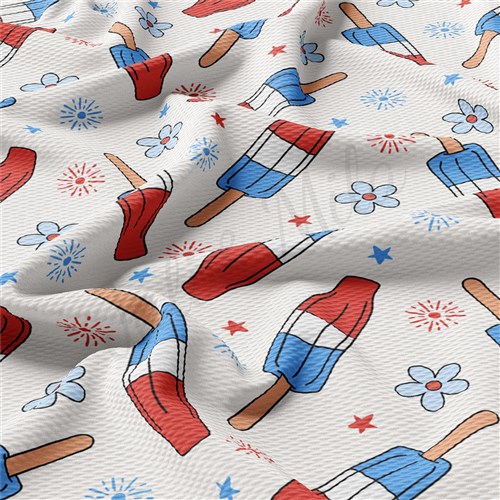 4th of July Printed Liverpool Bullet Textured Stretch Solid Strip Thick Knit Jersey Fabric