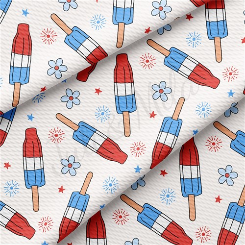 4th of July Printed Liverpool Bullet Textured Stretch Solid Strip Thick Knit Jersey Fabric