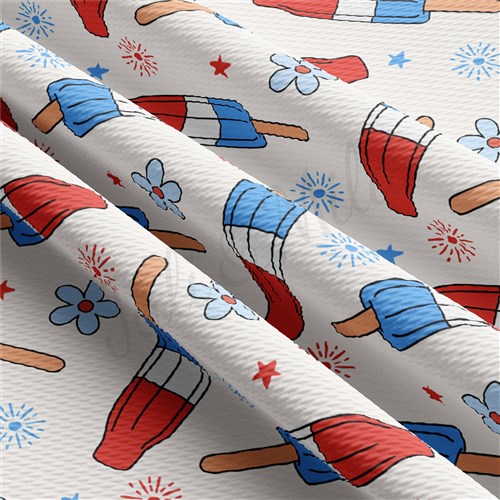 4th of July Printed Liverpool Bullet Textured Stretch Solid Strip Thick Knit Jersey Fabric