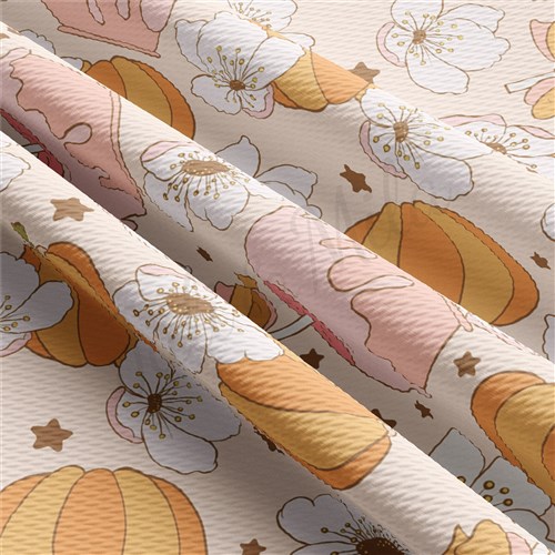 Fall Pumpkin Printed Liverpool Bullet Textured Stretch Solid Strip Thick Knit Jersey Fabric