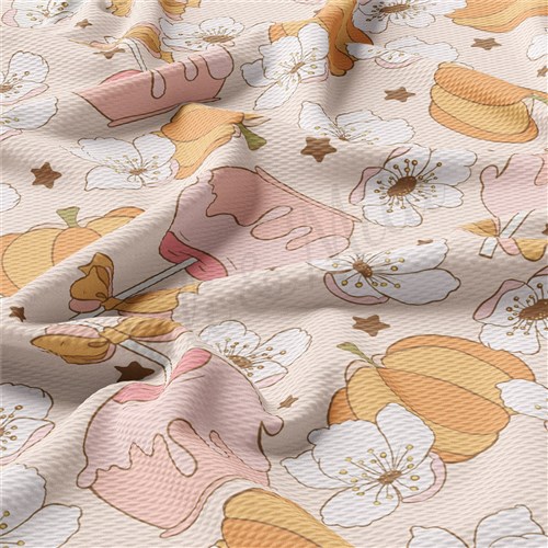 Fall Pumpkin Printed Liverpool Bullet Textured Stretch Solid Strip Thick Knit Jersey Fabric