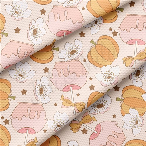 Fall Pumpkin Printed Liverpool Bullet Textured Stretch Solid Strip Thick Knit Jersey Fabric