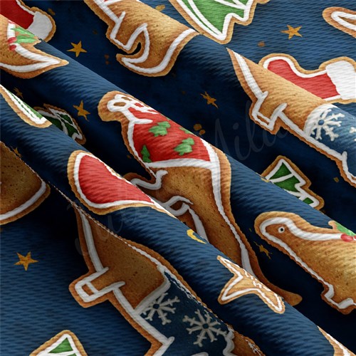 Christmas Dino Printed Liverpool Bullet Textured Stretch Solid Strip Thick Knit Jersey Fabric