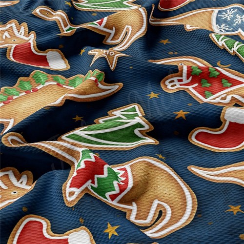 Christmas Dino Printed Liverpool Bullet Textured Stretch Solid Strip Thick Knit Jersey Fabric