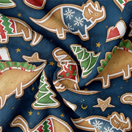 Christmas Dino Printed Liverpool Bullet Textured Stretch Solid Strip Thick Knit Jersey Fabric