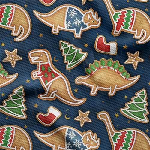 Christmas Dino Printed Liverpool Bullet Textured Stretch Solid Strip Thick Knit Jersey Fabric