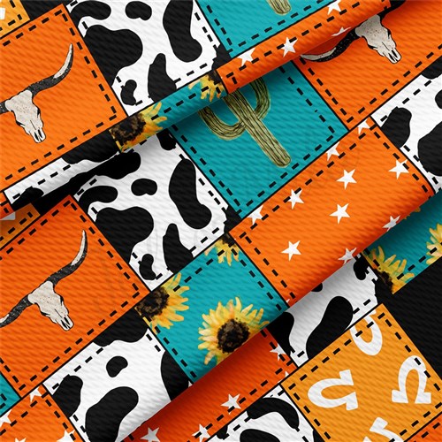 Boho Cow Patchwork Printed Liverpool Fabric AA1888 & Get a Free $89.99 Embroidery Bundle