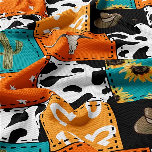 Boho Cow Patchwork Printed Liverpool Fabric AA1888 & Get a Free $89.99 Embroidery Bundle