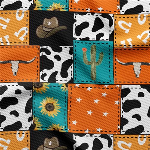 Boho Cow Patchwork Printed Liverpool Fabric AA1888 & Get a Free $89.99 Embroidery Bundle