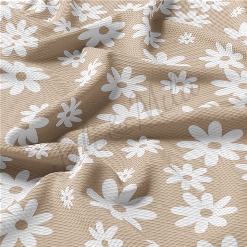Daisy Floral Beige Liverpool Bullet Textured Stretch Solid Strip Thick Knit Jersey Fabric