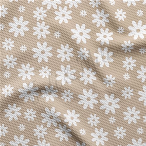 Daisy Floral Beige Liverpool Bullet Textured Stretch Solid Strip Thick Knit Jersey Fabric