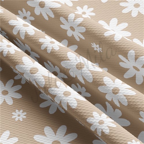 Daisy Floral Beige Liverpool Bullet Textured Stretch Solid Strip Thick Knit Jersey Fabric