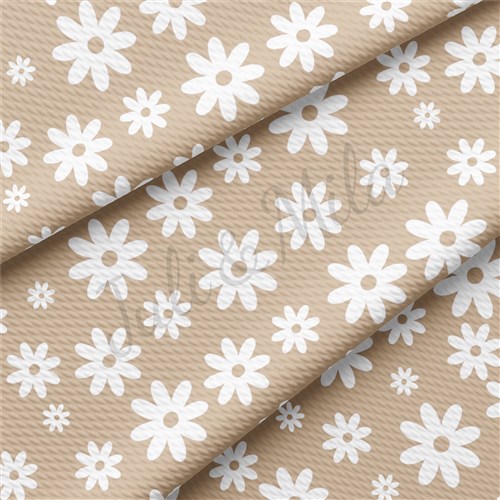 Daisy Floral Beige Liverpool Bullet Textured Stretch Solid Strip Thick Knit Jersey Fabric