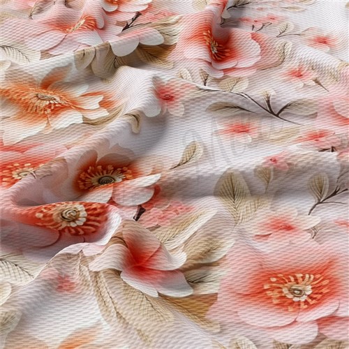 Floral flowers Embroidery Liverpool Bullet Textured Stretch Solid Strip Thick Knit Jersey Fabric