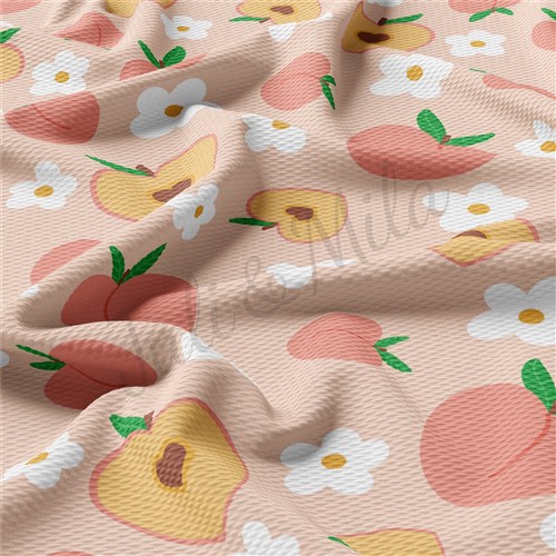 Peach Printed Liverpool Bullet Textured Stretch Solid Strip Thick Knit Jersey Fabric