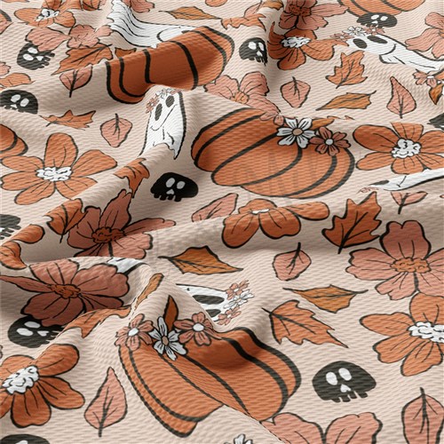 Fall Pumpkin Printed Liverpool Bullet Textured Stretch Solid Strip Thick Knit Jersey Fabric