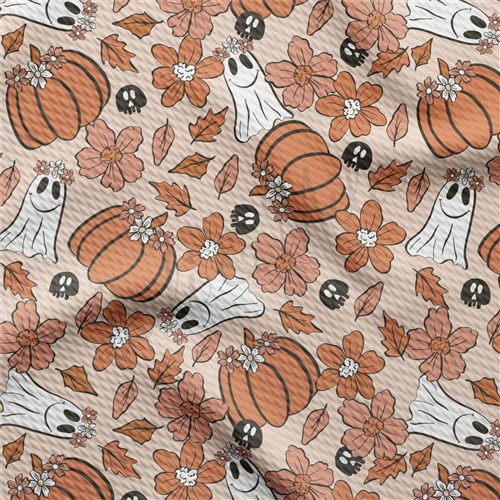 Fall Pumpkin Printed Liverpool Bullet Textured Stretch Solid Strip Thick Knit Jersey Fabric