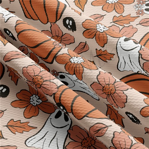 Fall Pumpkin Printed Liverpool Bullet Textured Stretch Solid Strip Thick Knit Jersey Fabric