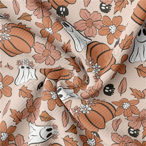 Fall Pumpkin Printed Liverpool Bullet Textured Stretch Solid Strip Thick Knit Jersey Fabric