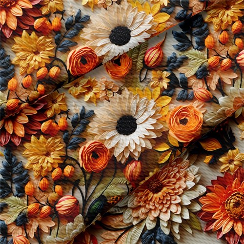 Fall Floral Pumpkin Fabric AA1917 flowers Embroidery & Get a Free $89.99 Embroidery Bundle