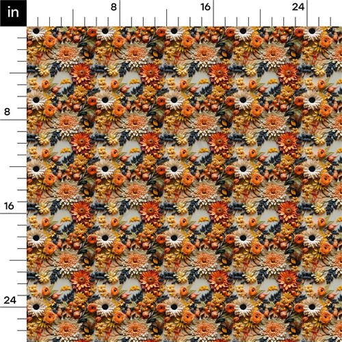Fall Floral Pumpkin Fabric AA1917 flowers Embroidery & Get a Free $89.99 Embroidery Bundle
