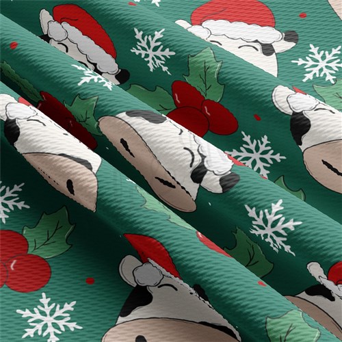 Cow Christmas Printed Liverpool Bullet Textured Stretch Solid Strip Thick Knit Jersey Fabric