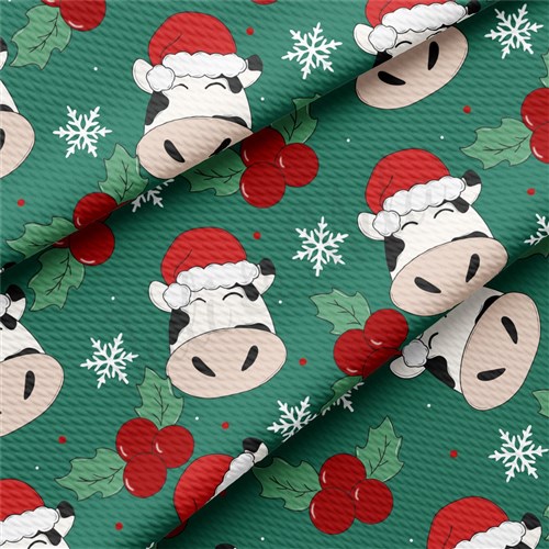 Cow Christmas Printed Liverpool Bullet Textured Stretch Solid Strip Thick Knit Jersey Fabric