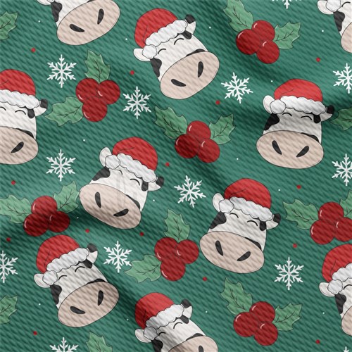 Cow Christmas Printed Liverpool Bullet Textured Stretch Solid Strip Thick Knit Jersey Fabric