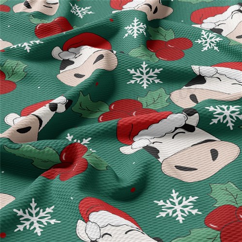 Cow Christmas Printed Liverpool Bullet Textured Stretch Solid Strip Thick Knit Jersey Fabric