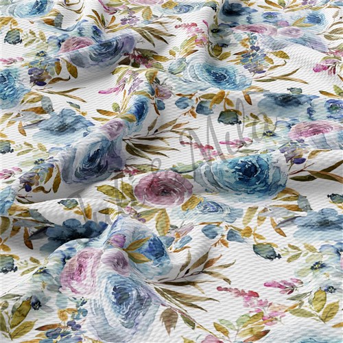 Printed Floral Liverpool Bow Floral BlueRoses (F37) & Get a Free $89.99 Embroidery Bundle