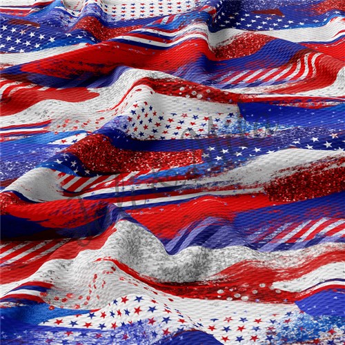 Patriotic Printed Liverpool Bullet Textured Stretch Solid Strip Thick Knit Jersey Fabric
