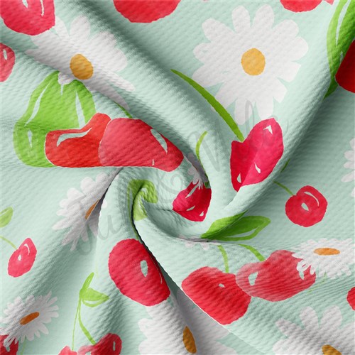 Cherry Summer Printed Liverpool Bullet Textured Stretch Solid Strip Thick Knit Jersey Fabric