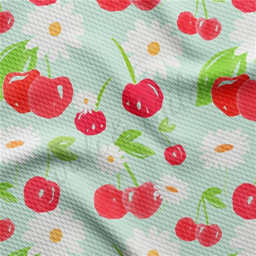 Cherry Summer Printed Liverpool Bullet Textured Stretch Solid Strip Thick Knit Jersey Fabric