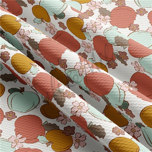 Fall Apples Printed Liverpool Bullet Textured Stretch Solid Strip Thick Knit Jersey Fabric