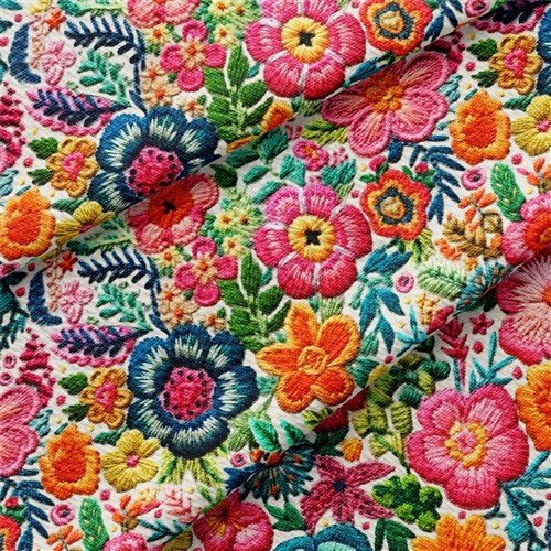Embroidery Floral Printed Liverpool Fabric AA1801 & Get a Free $89.99 Embroidery Bundle