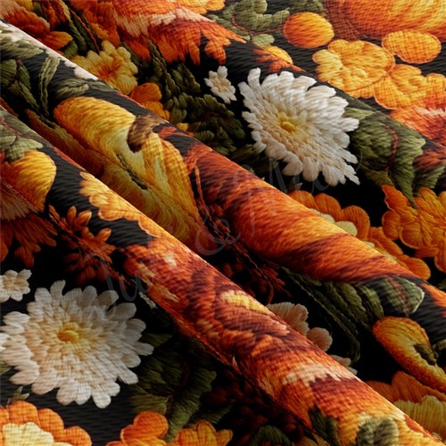 Fall Floral Pumpkin Fabric AA1926 flowers Embroidery & Get a Free $89.99 Embroidery Bundle