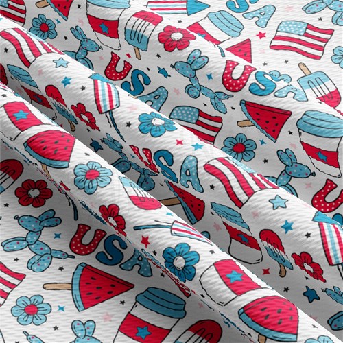 Patriotic 4th of July Liverpool Bullet Textured Stretch Solid Strip Thick Knit Jersey Fabric