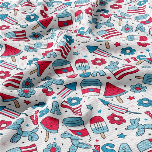 Patriotic 4th of July Liverpool Bullet Textured Stretch Solid Strip Thick Knit Jersey Fabric