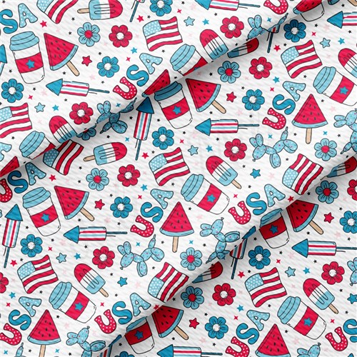 Patriotic 4th of July Liverpool Bullet Textured Stretch Solid Strip Thick Knit Jersey Fabric