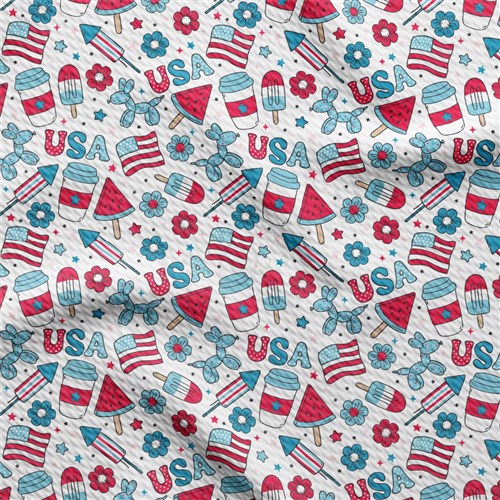 Patriotic 4th of July Liverpool Bullet Textured Stretch Solid Strip Thick Knit Jersey Fabric