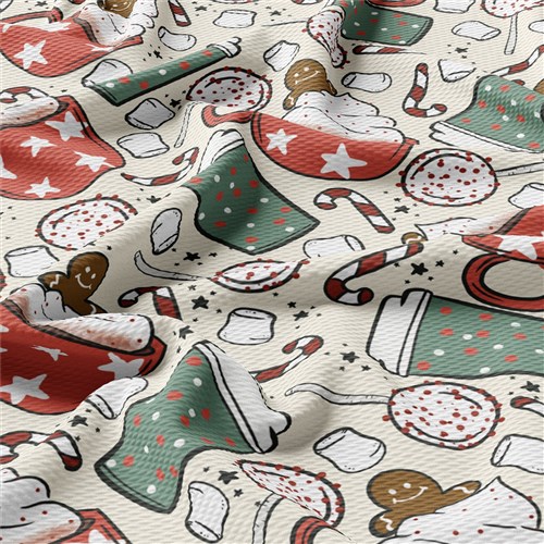 Christmas Printed Liverpool Bullet Textured Stretch Solid Strip Thick Knit Jersey Fabric