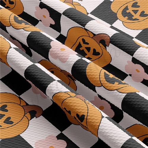 Fall Pumpkin Printed Liverpool Bullet Textured Stretch Solid Strip Thick Knit Jersey Fabric
