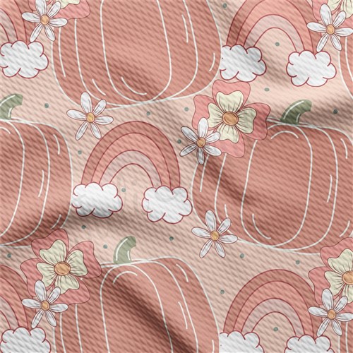 Fall Pumpkin Printed Liverpool Bullet Textured Stretch Solid Strip Thick Knit Jersey Fabric