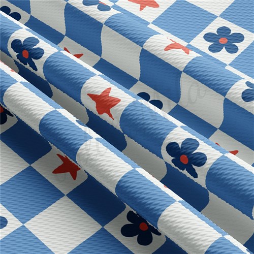 4th of July Printed Liverpool Bullet Textured Stretch Solid Strip Thick Knit Jersey Fabric