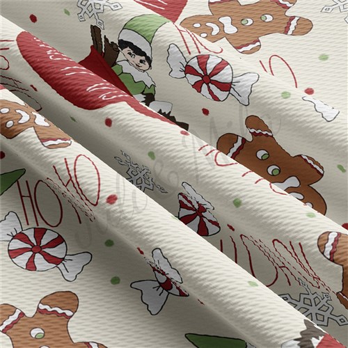 Christmas Hohoho Printed Liverpool Bullet Textured Stretch Solid Strip Thick Knit Jersey Fabric